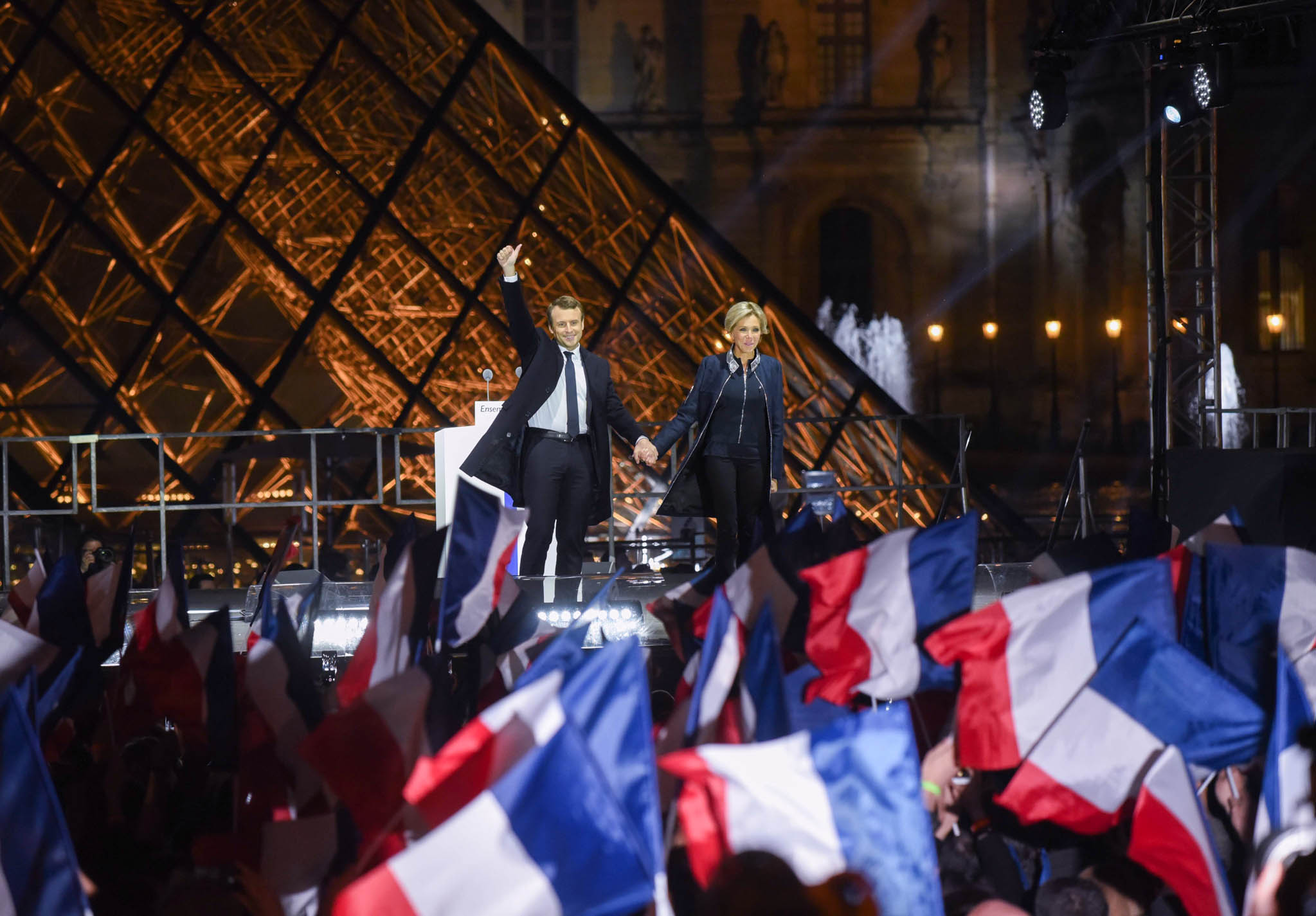 Macron victory speech in Louvres courtyard